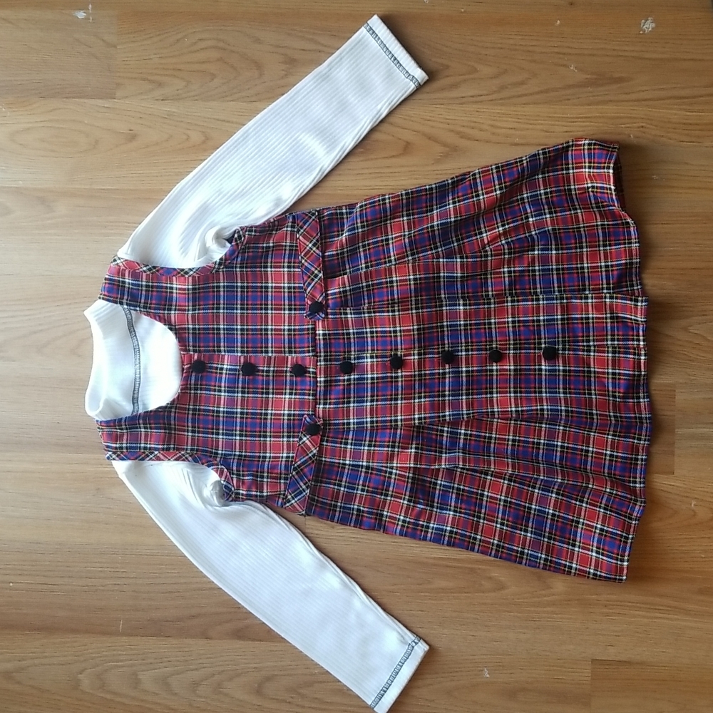 Girls Long Sleeve Shirt and Plaid Dress Combo